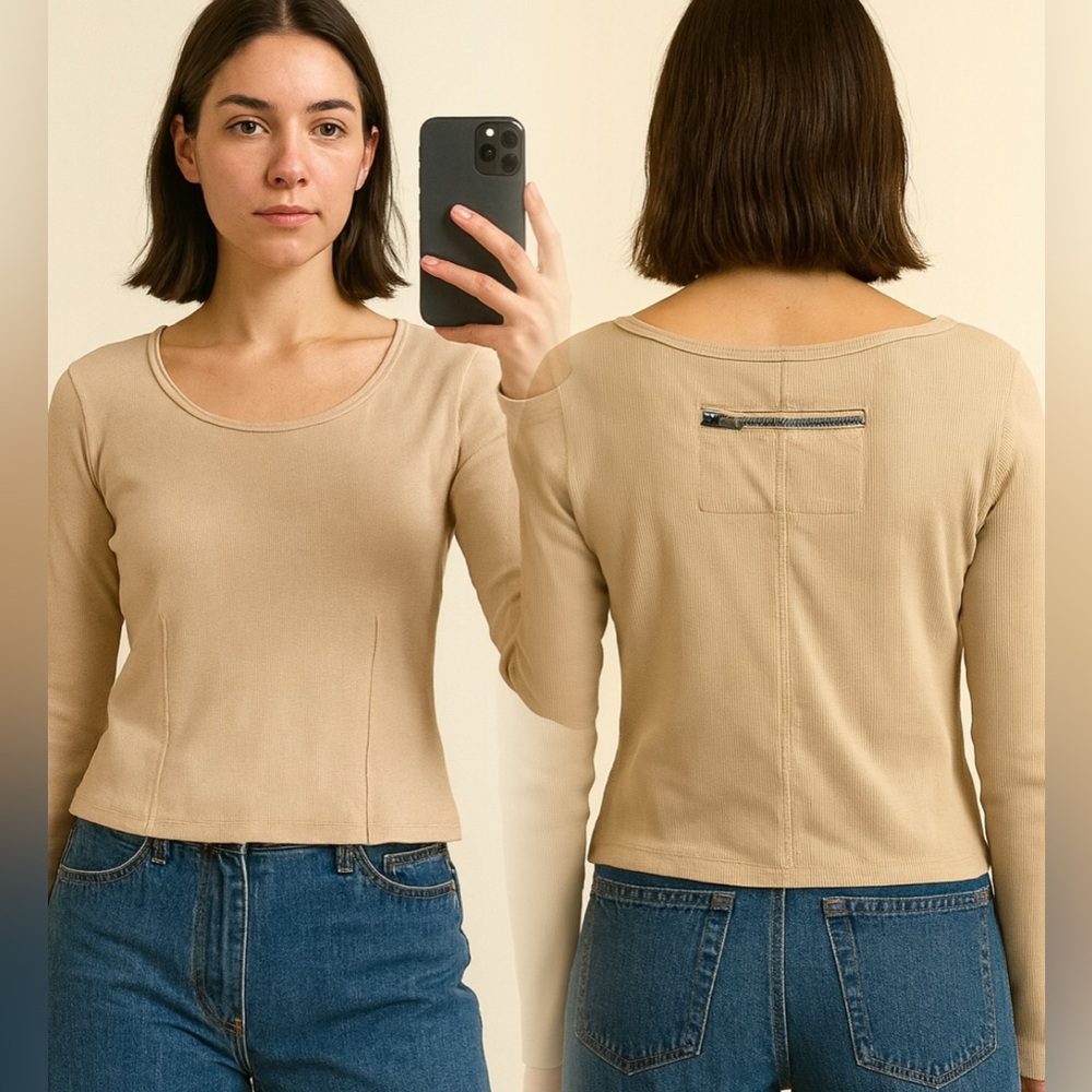 0189. New Free People. Classic Tan Long Sleeve Top